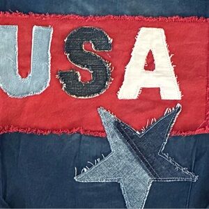 USA Shirt with Upcycled Denim. Olympics Shirt. Large.